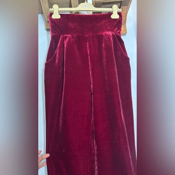 NWT Rasario Silk Velvet High Waisted Trouser Pants Burgundy FR 40 (US 6) - Picture 6 of 14